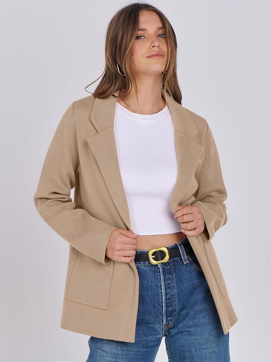 imageANRABESS Womens Sweater Blazer 2025 Fall Cardigan Chunky Knit Jacket CoatsKhaki