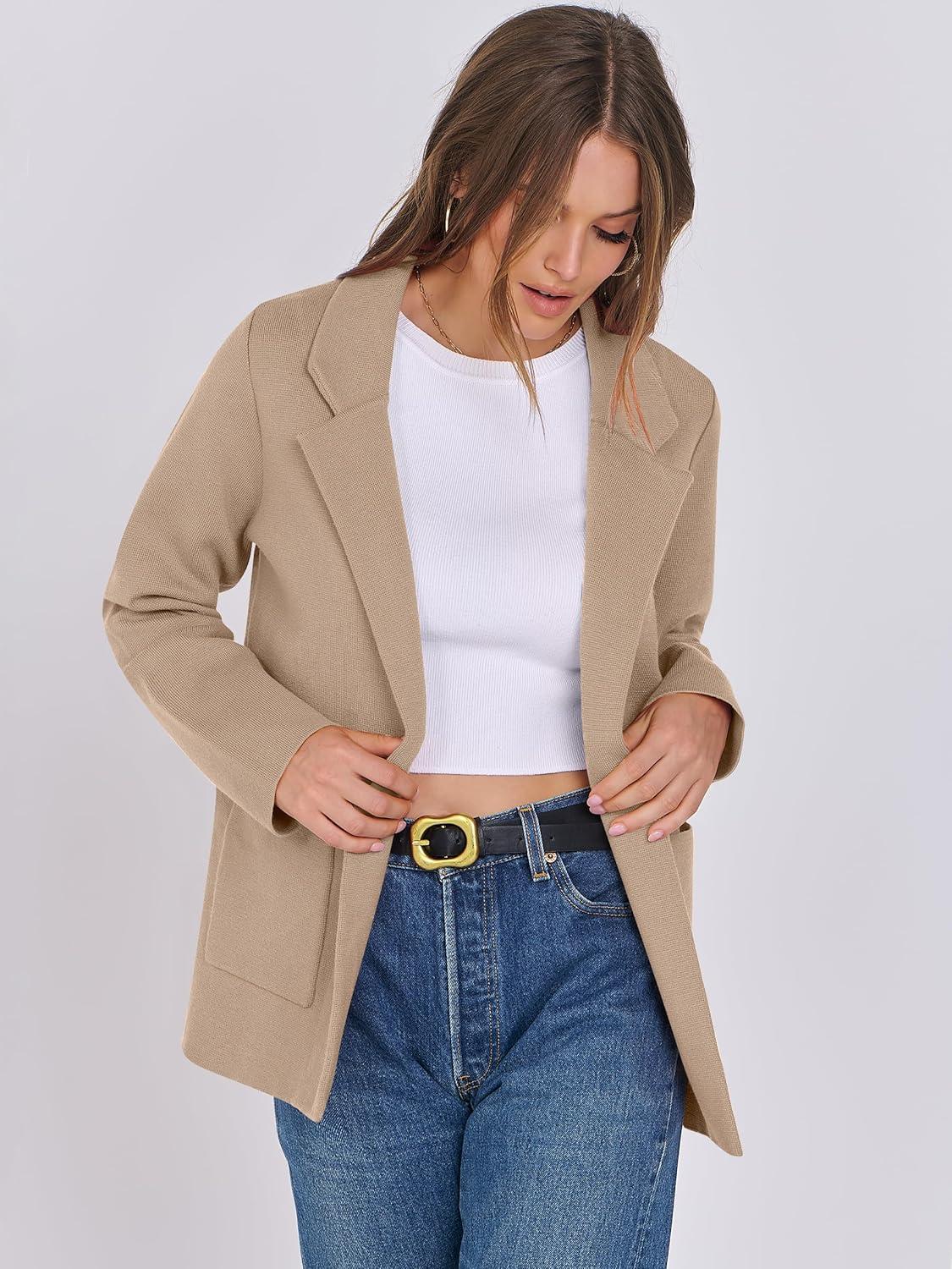 imageANRABESS Womens Sweater Blazer 2025 Fall Cardigan Chunky Knit Jacket CoatsKhaki