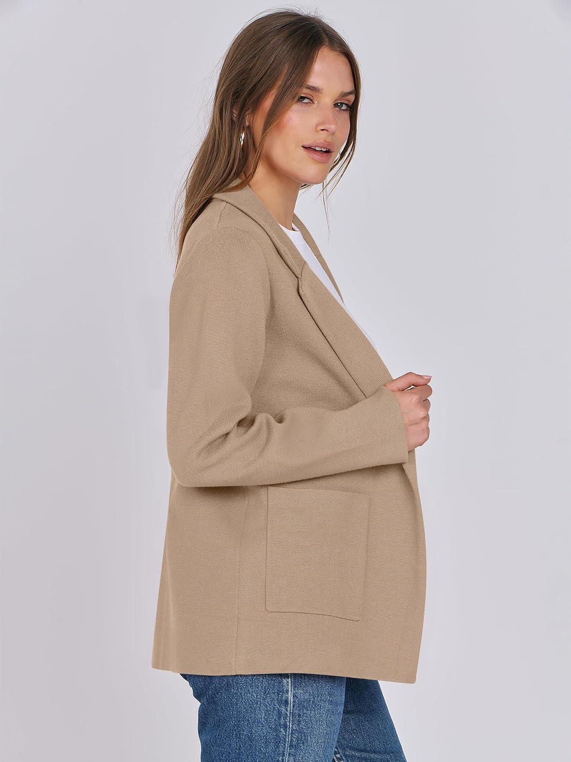 imageANRABESS Womens Sweater Blazer 2025 Fall Cardigan Chunky Knit Jacket CoatsKhaki