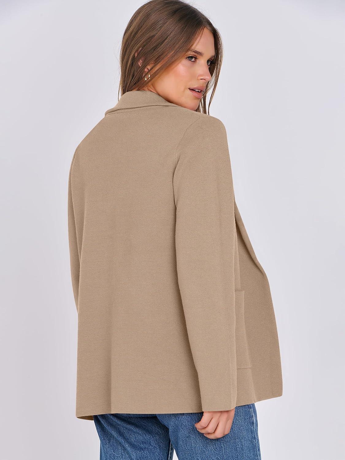 imageANRABESS Womens Sweater Blazer 2025 Fall Cardigan Chunky Knit Jacket CoatsKhaki