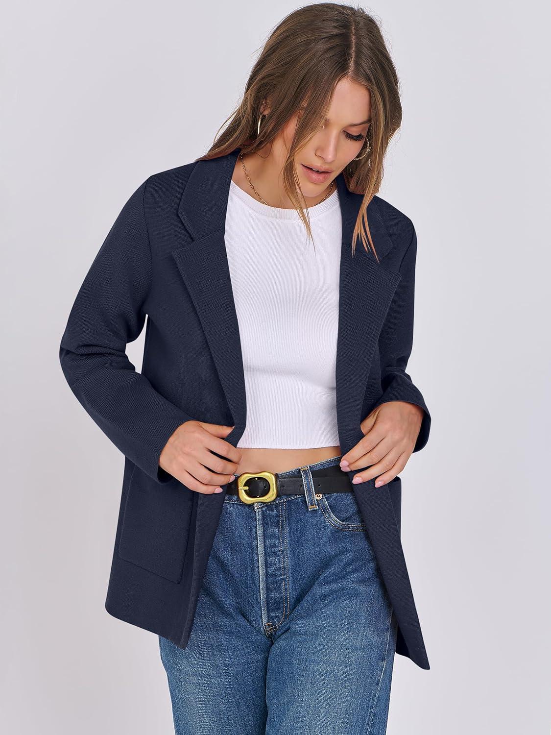 imageANRABESS Womens Sweater Blazer 2025 Fall Cardigan Chunky Knit Jacket CoatsNavy Blue