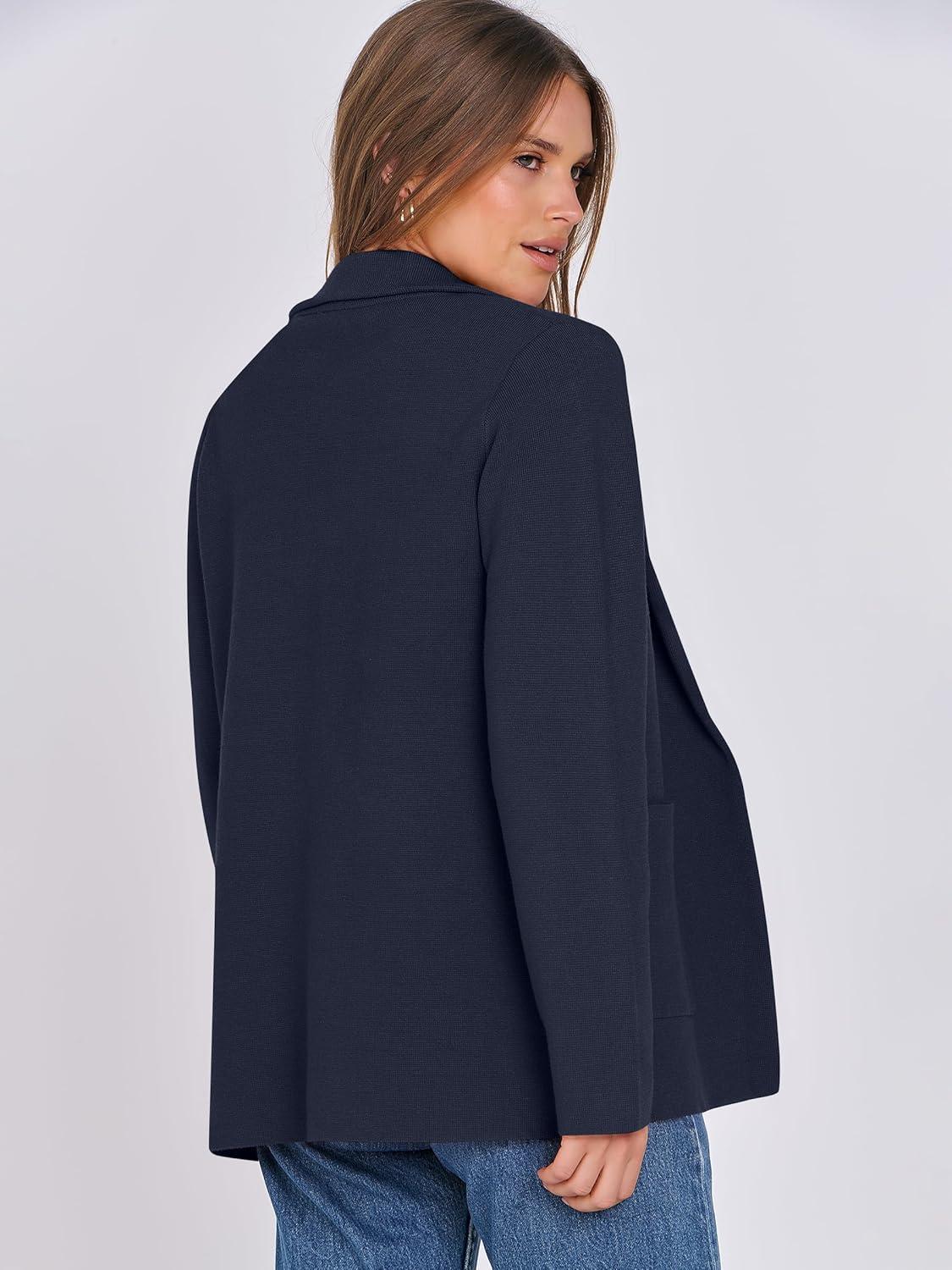 imageANRABESS Womens Sweater Blazer 2025 Fall Cardigan Chunky Knit Jacket CoatsNavy Blue