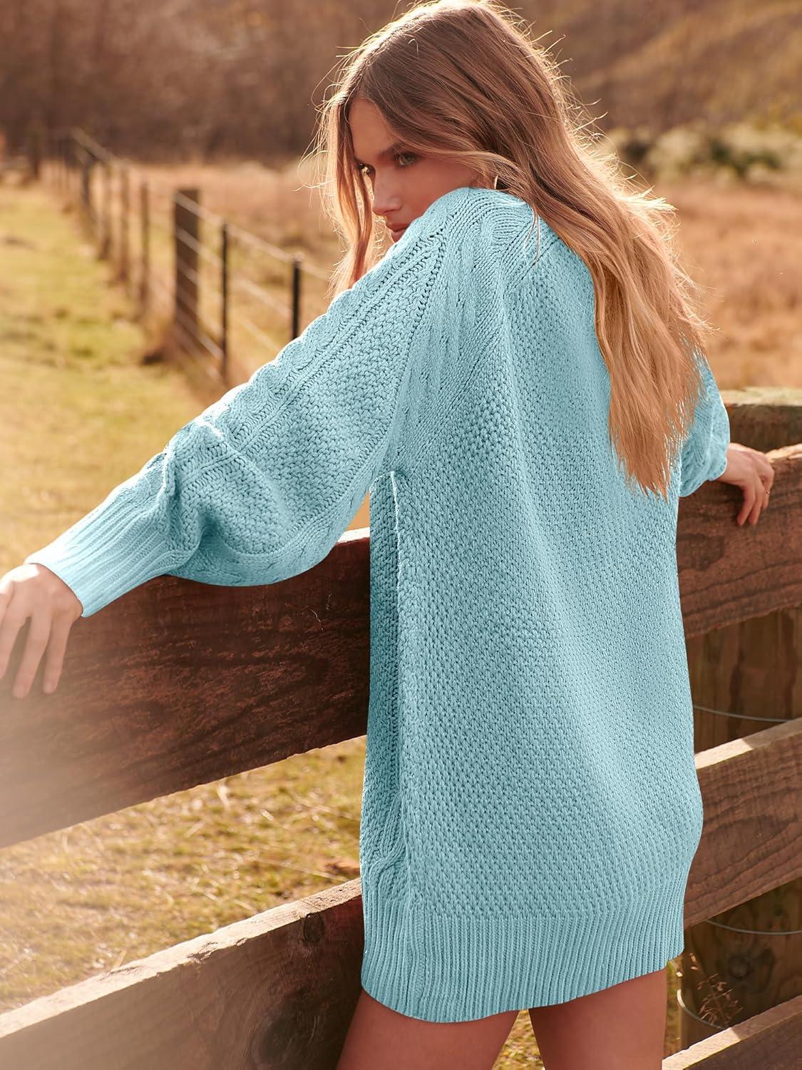 imageANRABESS Womens Sweater Dress Oversized Cable Knit Chunky Long Sleeve Short Dresses 2025 Fall Outfits Vacation Winter ClothesBlue