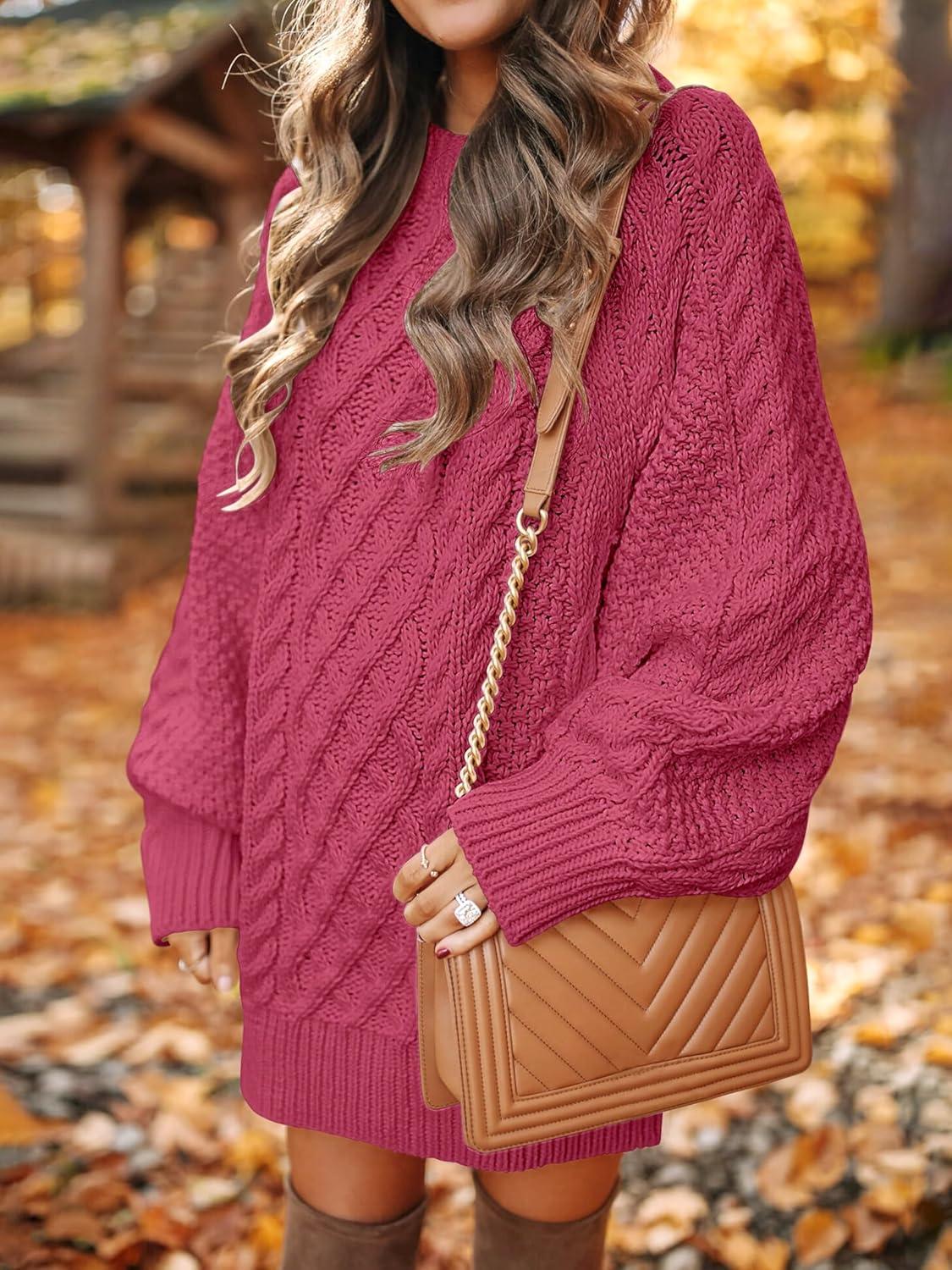 imageANRABESS Womens Sweater Dress Oversized Cable Knit Chunky Long Sleeve Short Dresses 2025 Fall Outfits Vacation Winter ClothesCherry