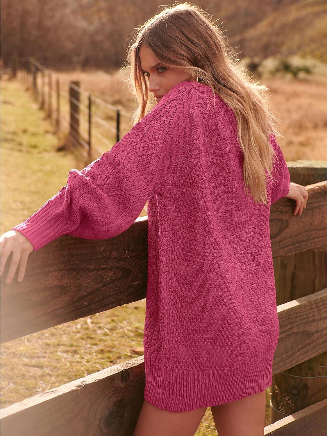 imageANRABESS Womens Sweater Dress Oversized Cable Knit Chunky Long Sleeve Short Dresses 2025 Fall Outfits Vacation Winter ClothesCherry