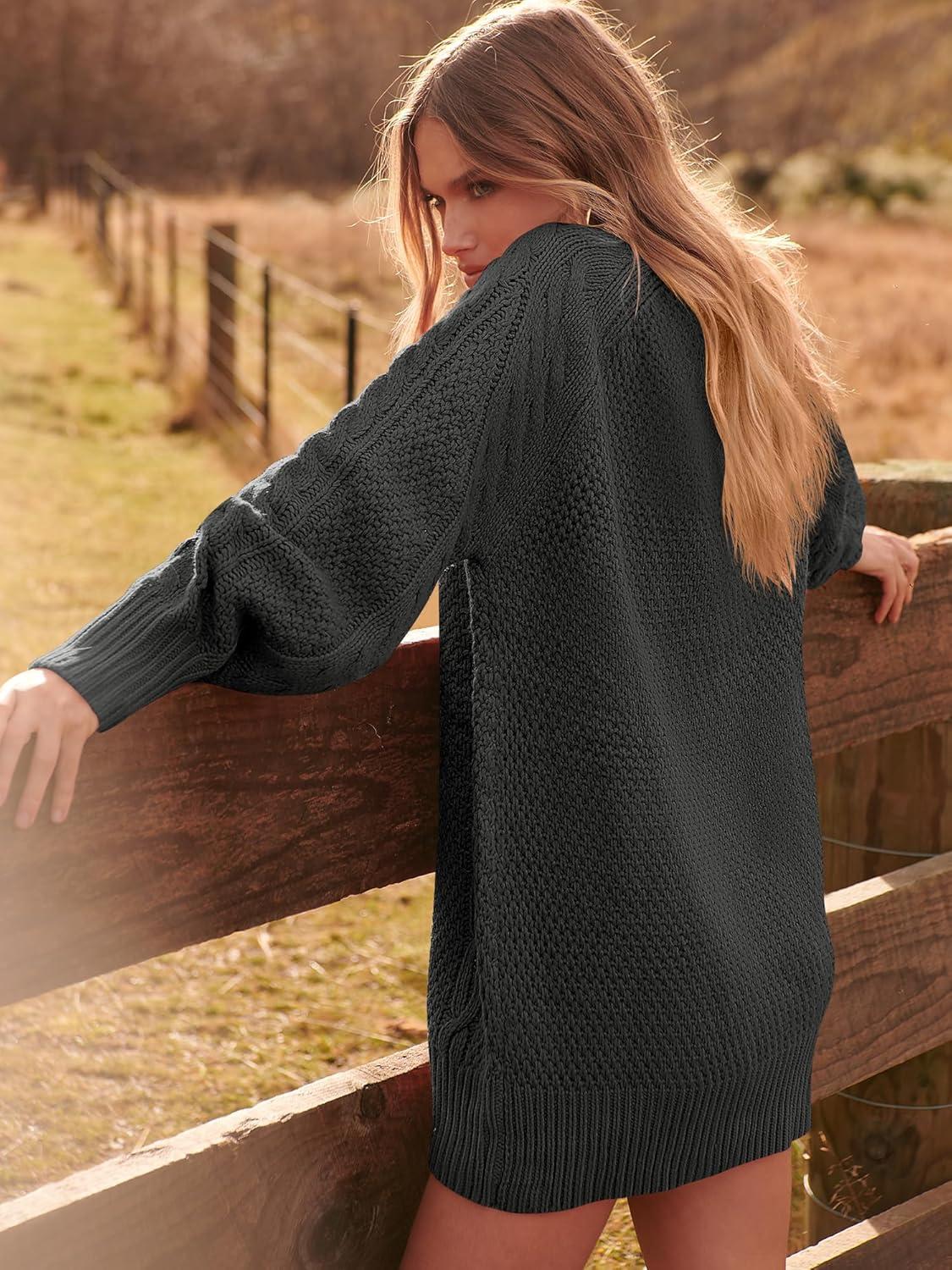 imageANRABESS Womens Sweater Dress Oversized Cable Knit Chunky Long Sleeve Short Dresses 2025 Fall Outfits Vacation Winter ClothesDeep Gray