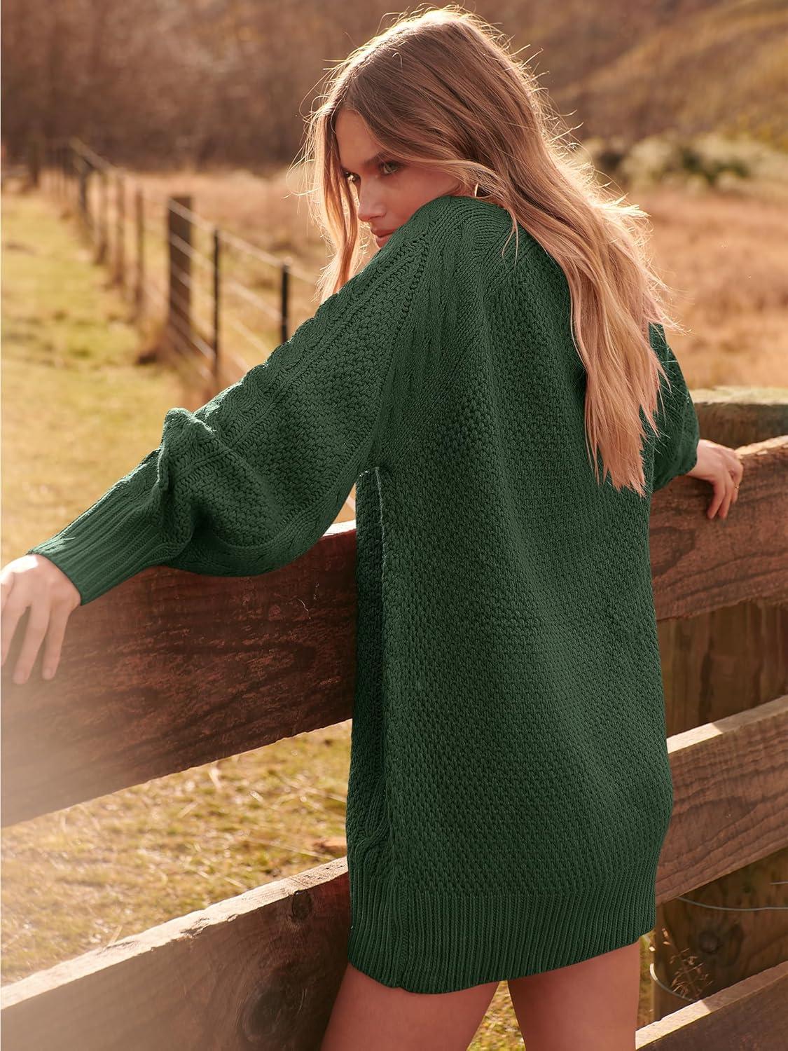 imageANRABESS Womens Sweater Dress Oversized Cable Knit Chunky Long Sleeve Short Dresses 2025 Fall Outfits Vacation Winter ClothesDeep Green
