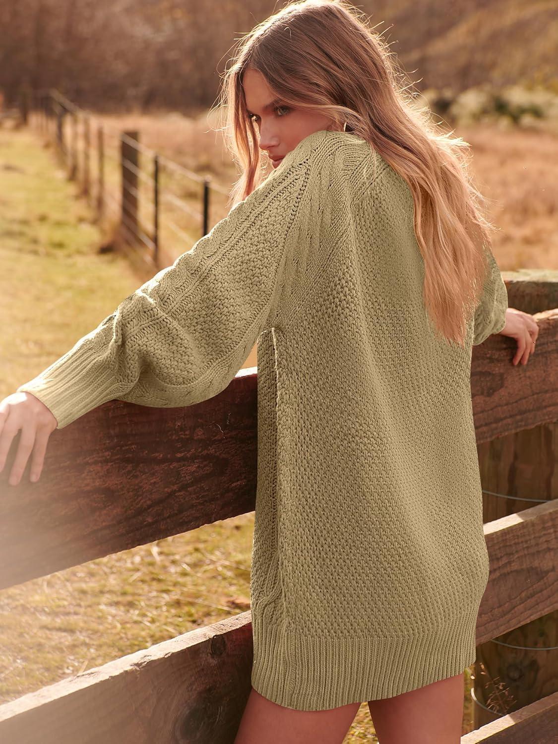 imageANRABESS Womens Sweater Dress Oversized Cable Knit Chunky Long Sleeve Short Dresses 2025 Fall Outfits Vacation Winter ClothesKhaki