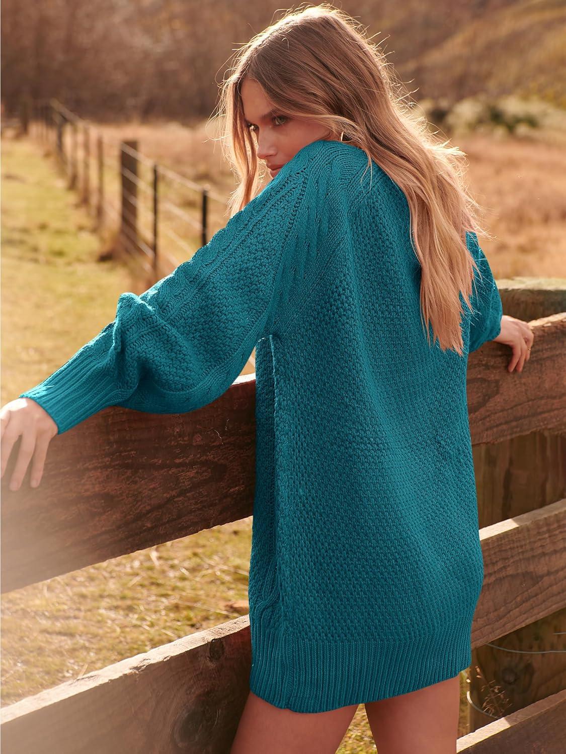 imageANRABESS Womens Sweater Dress Oversized Cable Knit Chunky Long Sleeve Short Dresses 2025 Fall Outfits Vacation Winter ClothesOpal