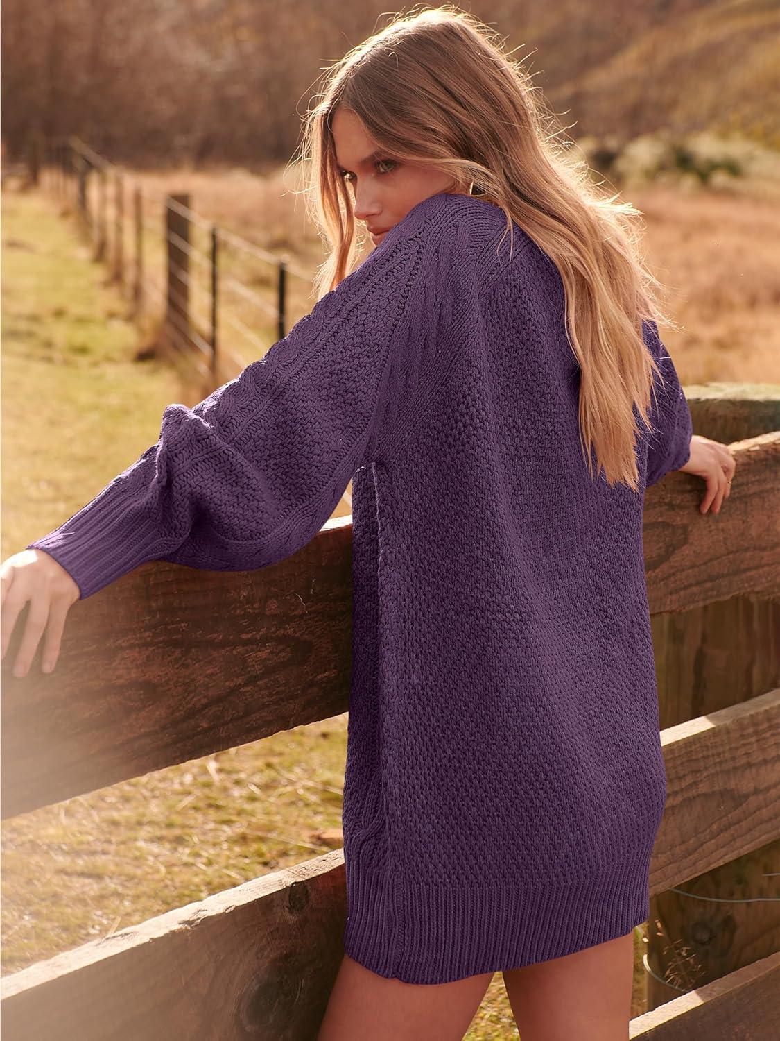 imageANRABESS Womens Sweater Dress Oversized Cable Knit Chunky Long Sleeve Short Dresses 2025 Fall Outfits Vacation Winter ClothesPurple