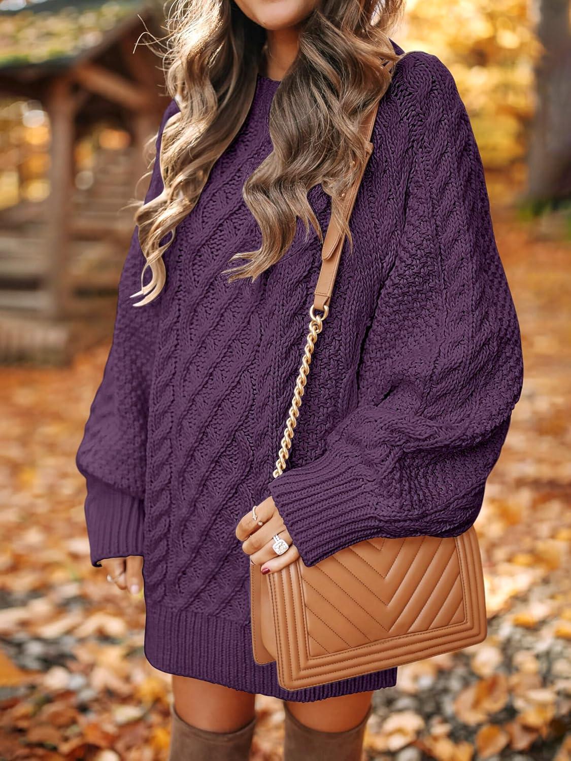 imageANRABESS Womens Sweater Dress Oversized Cable Knit Chunky Long Sleeve Short Dresses 2025 Fall Outfits Vacation Winter ClothesPurple