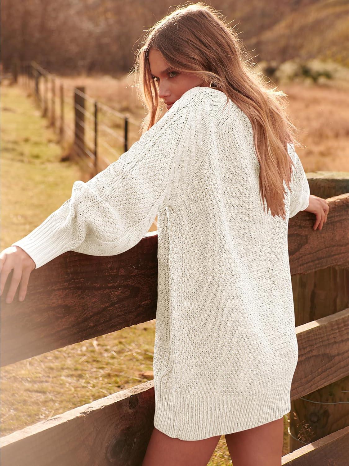 imageANRABESS Womens Sweater Dress Oversized Cable Knit Chunky Long Sleeve Short Dresses 2025 Fall Outfits Vacation Winter ClothesWhite