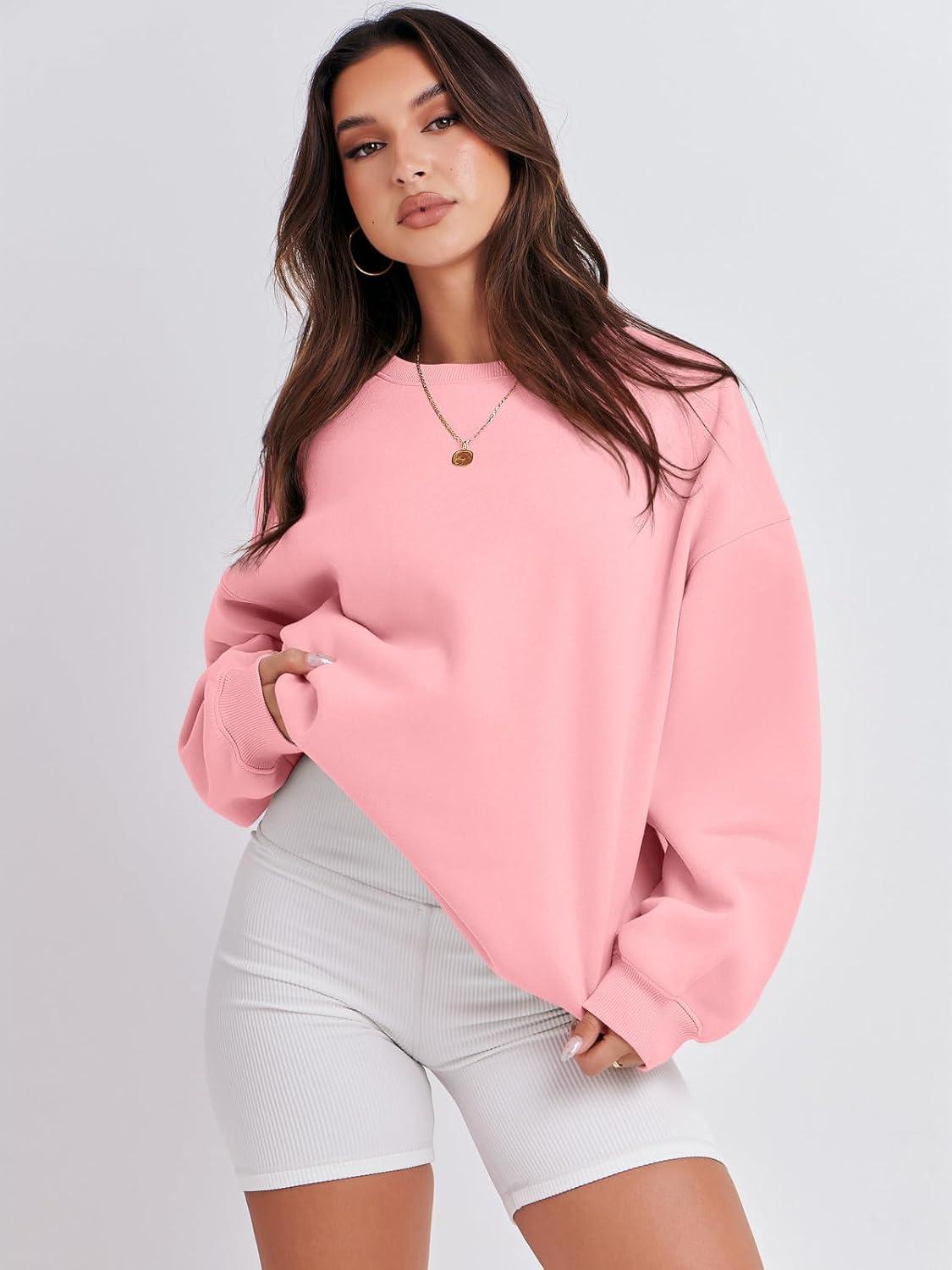 imageANRABESS Womens Sweatshirts Crewneck Fleece Oversized Pullover Sweaters Fall Winter Cute Tops Teen Girls Preppy Clothes 2025Pink
