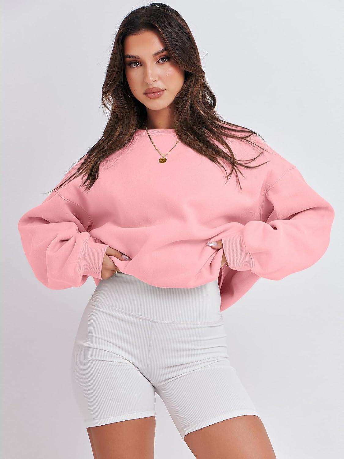imageANRABESS Womens Sweatshirts Crewneck Fleece Oversized Pullover Sweaters Fall Winter Cute Tops Teen Girls Preppy Clothes 2025Pink