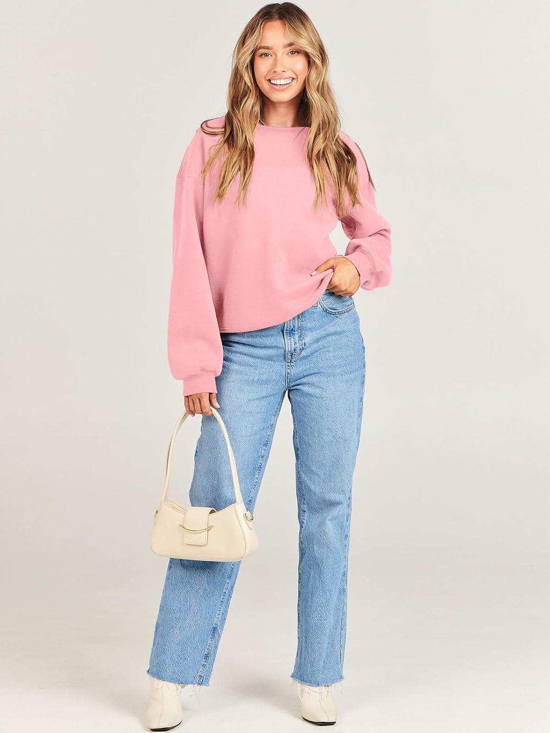 imageANRABESS Womens Sweatshirts Crewneck Fleece Oversized Pullover Sweaters Fall Winter Cute Tops Teen Girls Preppy Clothes 2025Pink