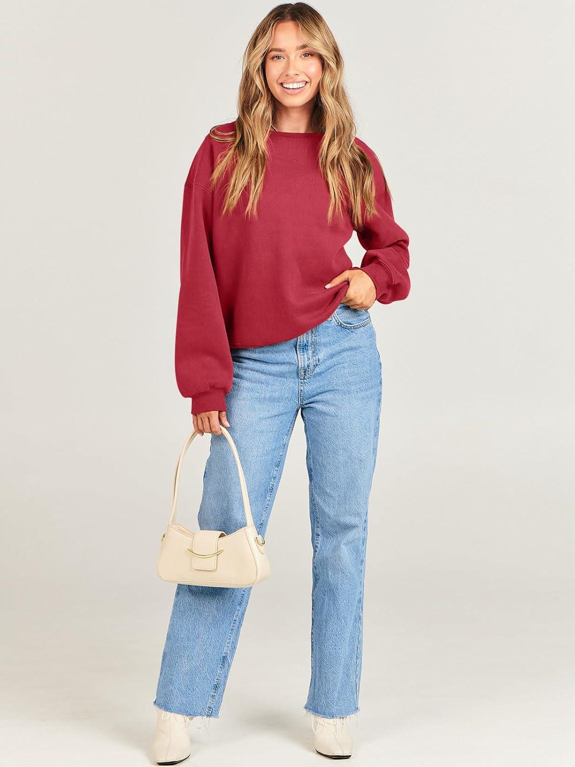 imageANRABESS Womens Sweatshirts Crewneck Fleece Oversized Pullover Sweaters Fall Winter Cute Tops Teen Girls Preppy Clothes 2025Red