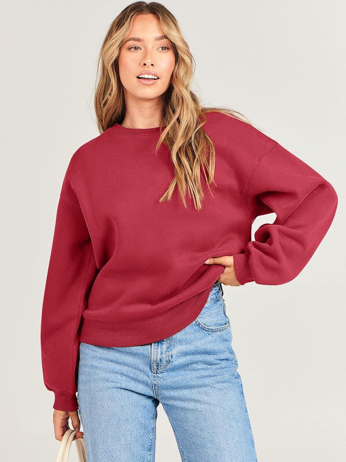 imageANRABESS Womens Sweatshirts Crewneck Fleece Oversized Pullover Sweaters Fall Winter Cute Tops Teen Girls Preppy Clothes 2025Red