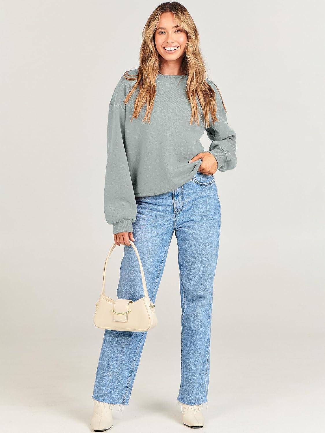 imageANRABESS Womens Sweatshirts Crewneck Fleece Oversized Pullover Sweaters Fall Winter Cute Tops Teen Girls Preppy Clothes 2025Sage Green