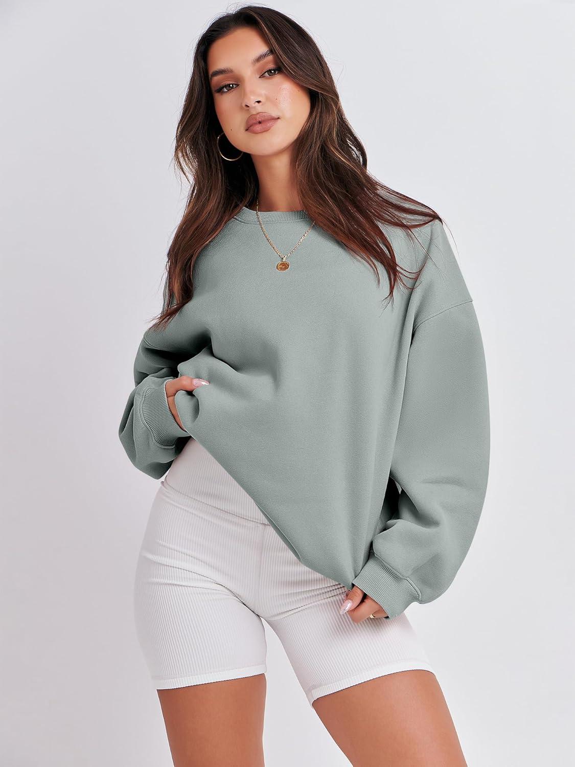 imageANRABESS Womens Sweatshirts Crewneck Fleece Oversized Pullover Sweaters Fall Winter Cute Tops Teen Girls Preppy Clothes 2025Sage Green