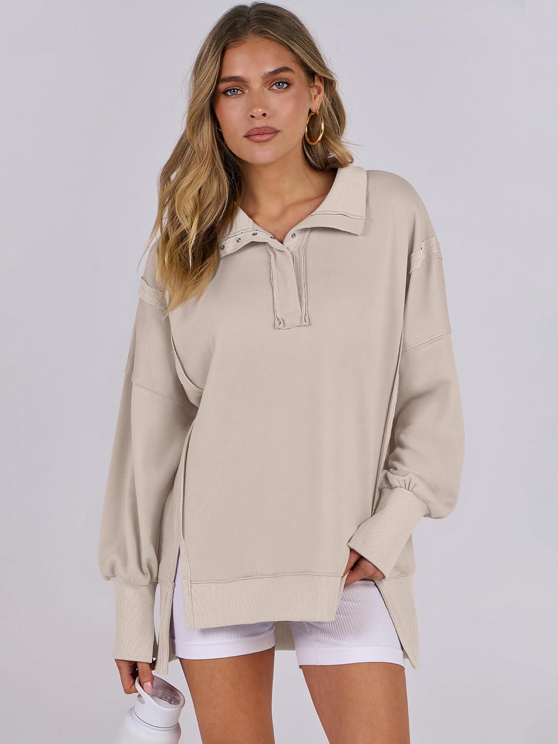 imageANRABESS Womens Sweatshirts Oversized Casual Loose Button Up Henley Pullover Top High Low Split 2025 Fall Fashion OutfitsApricot