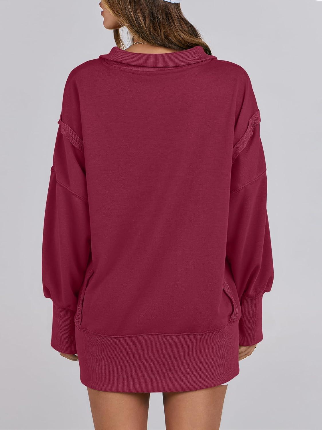 imageANRABESS Womens Sweatshirts Oversized Casual Loose Button Up Henley Pullover Top High Low Split 2025 Fall Fashion OutfitsDeep Red