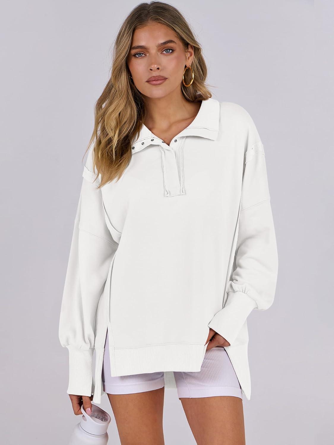 imageANRABESS Womens Sweatshirts Oversized Casual Loose Button Up Henley Pullover Top High Low Split 2025 Fall Fashion OutfitsWhite