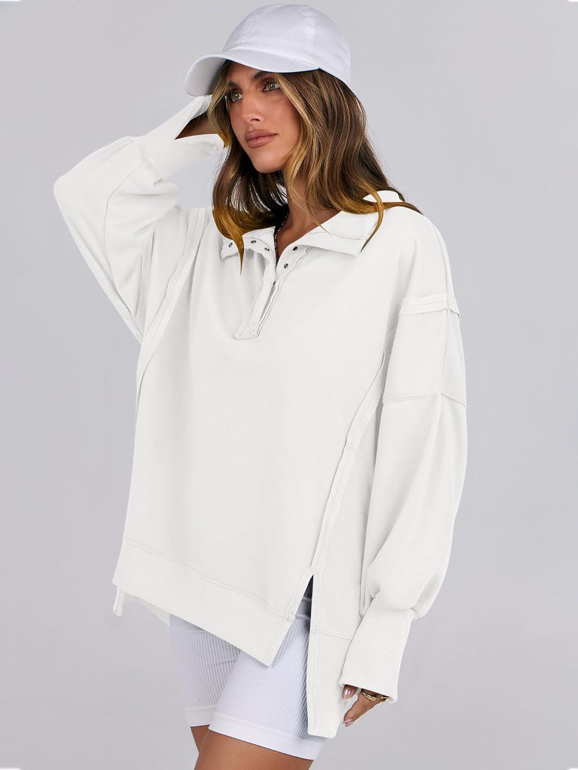 imageANRABESS Womens Sweatshirts Oversized Casual Loose Button Up Henley Pullover Top High Low Split 2025 Fall Fashion OutfitsWhite