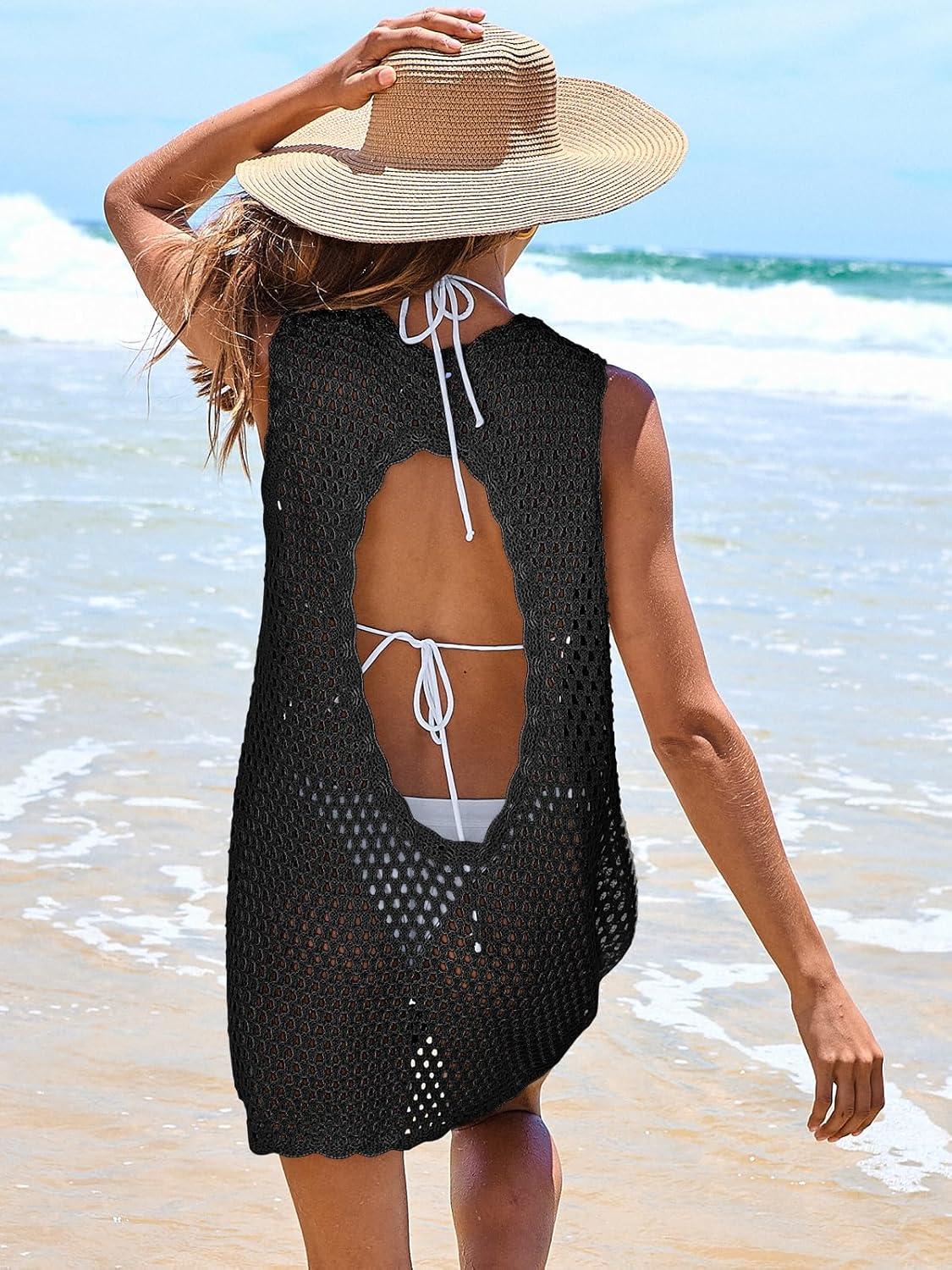imageANRABESS Womens Swimsuit Cover Up Sleeveless Knit 2025 Summer Outfits Swimwear Bathing Suit Coverup Crochet Beach DressBlack