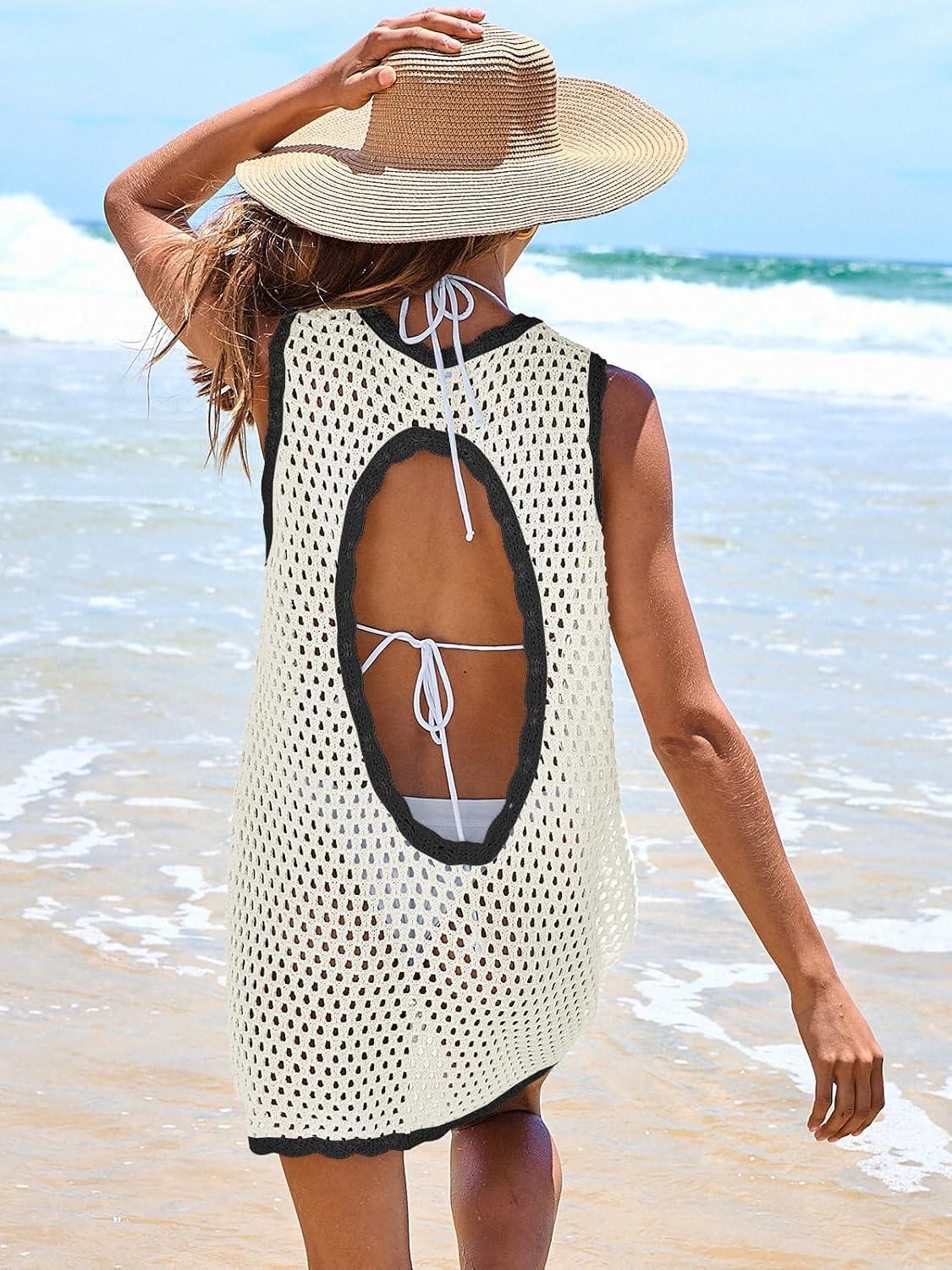 imageANRABESS Womens Swimsuit Cover Up Sleeveless Knit 2025 Summer Outfits Swimwear Bathing Suit Coverup Crochet Beach DressWhite Black