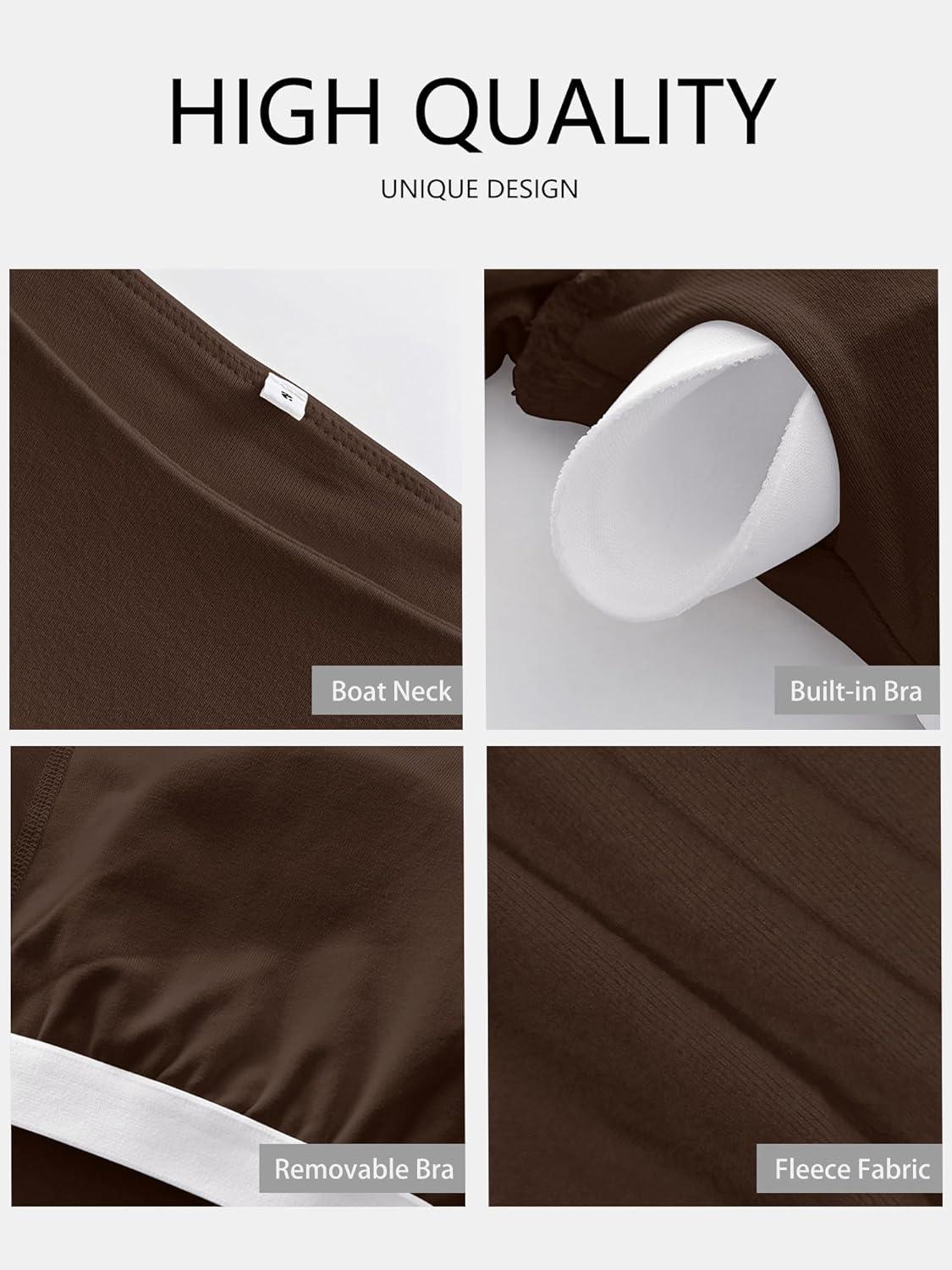 imageANRABESS Womens Thermal Shirts Builtin Bra Long Sleeve Tops Boat Neck Fleece Slim Fitted Basic Tee 2025 Fall Winter OutfitsDark Brown