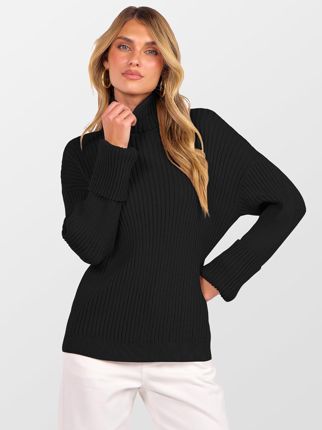 imageANRABESS Womens Turtleneck Sweater 2025 Long Sleeve Ribbed Chunky Knit Fall Pullover Sweater TopBlack