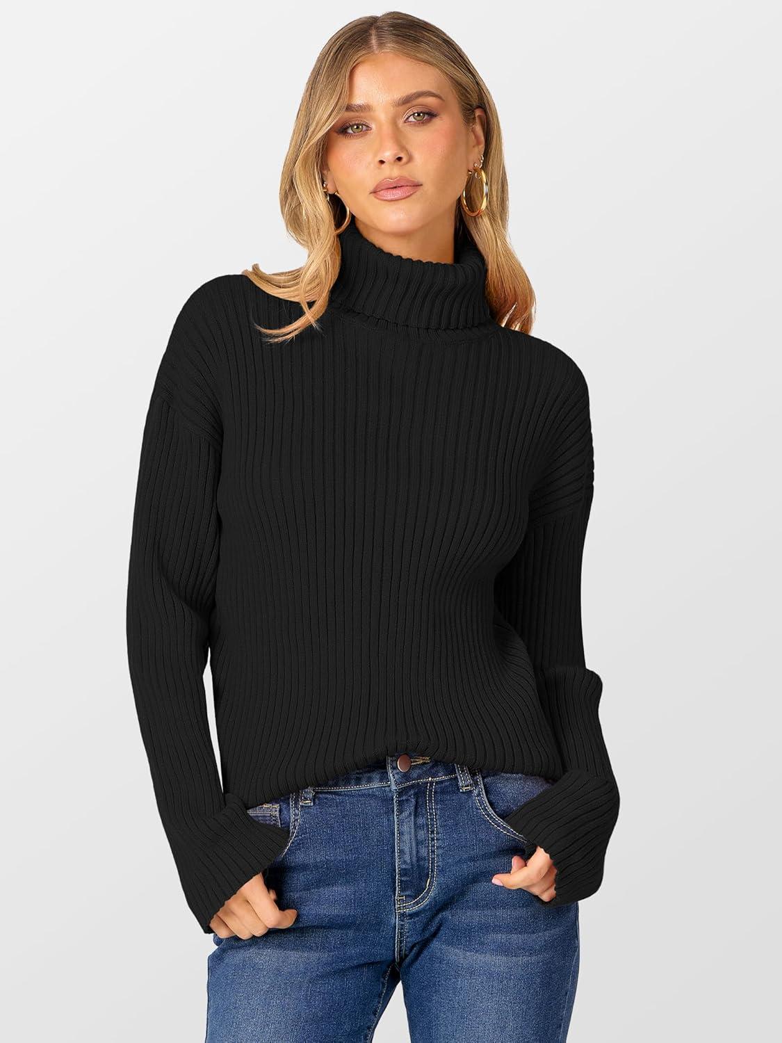 imageANRABESS Womens Turtleneck Sweater 2025 Long Sleeve Ribbed Chunky Knit Fall Pullover Sweater TopBlack