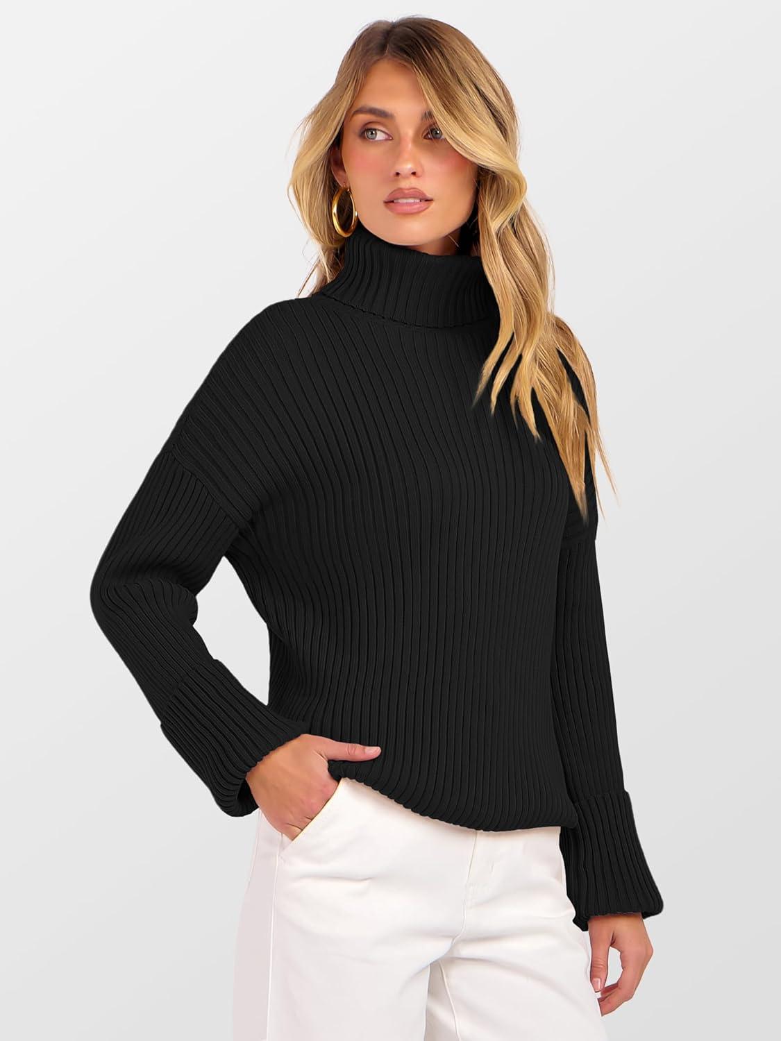 imageANRABESS Womens Turtleneck Sweater 2025 Long Sleeve Ribbed Chunky Knit Fall Pullover Sweater TopBlack