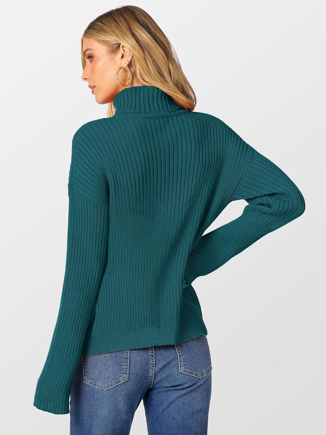 imageANRABESS Womens Turtleneck Sweater 2025 Long Sleeve Ribbed Chunky Knit Fall Pullover Sweater TopDark Green