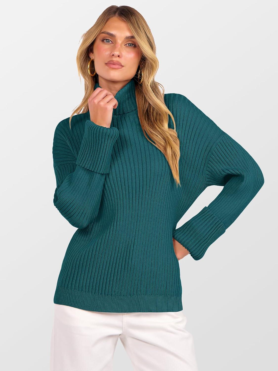 imageANRABESS Womens Turtleneck Sweater 2025 Long Sleeve Ribbed Chunky Knit Fall Pullover Sweater TopDark Green