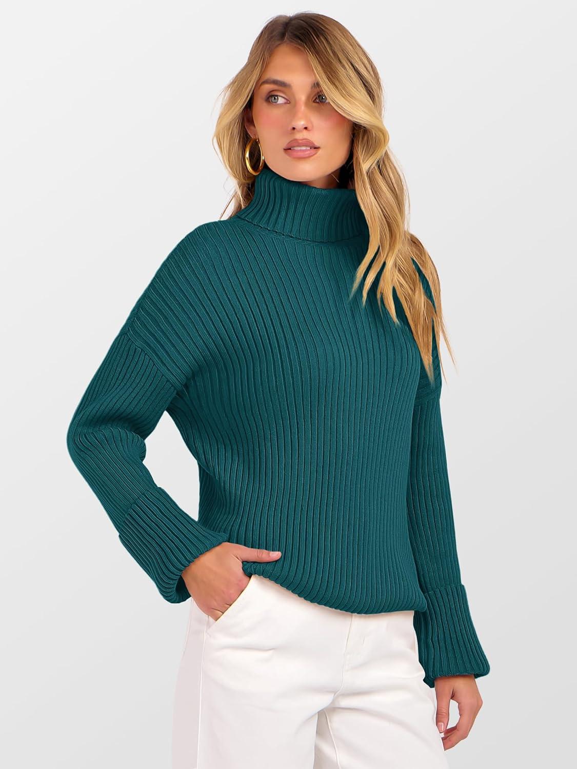 imageANRABESS Womens Turtleneck Sweater 2025 Long Sleeve Ribbed Chunky Knit Fall Pullover Sweater TopDark Green