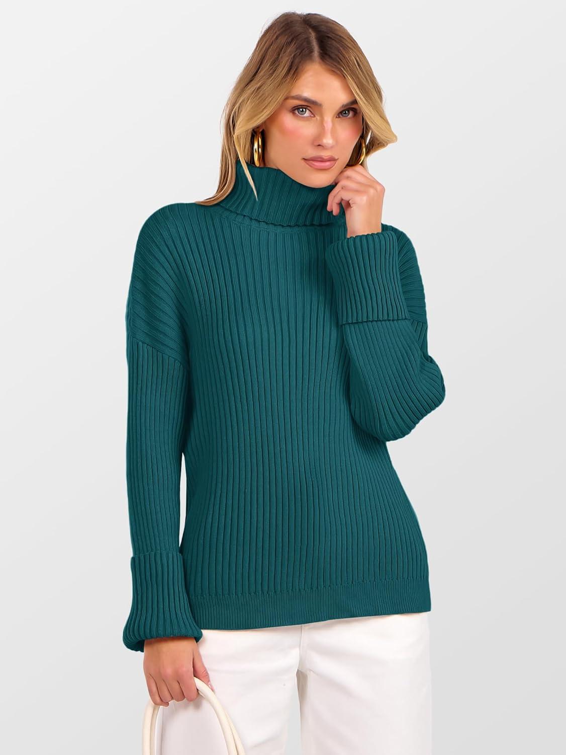 imageANRABESS Womens Turtleneck Sweater 2025 Long Sleeve Ribbed Chunky Knit Fall Pullover Sweater TopDark Green