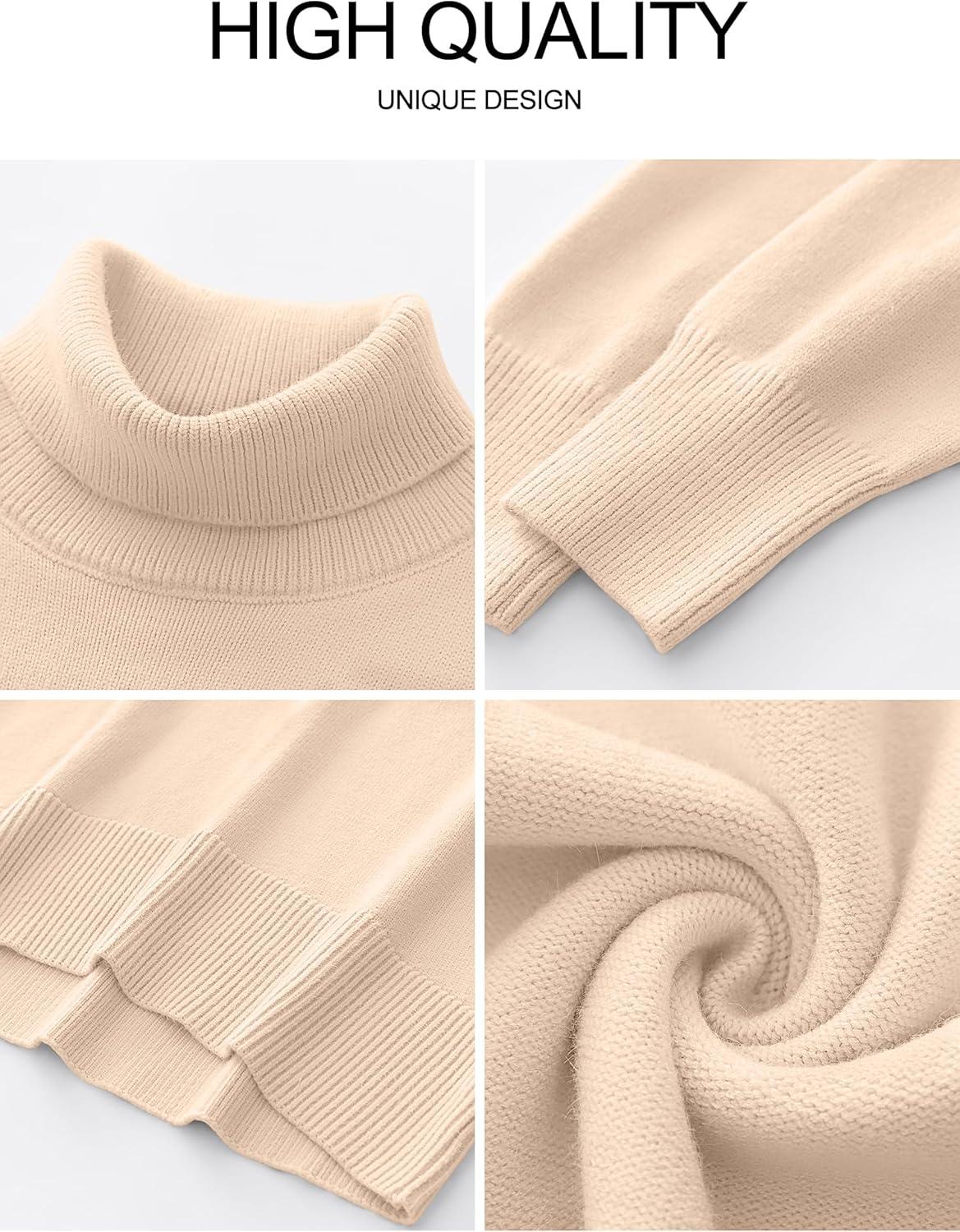 imageANRABESS Womens Turtleneck Sweaters Oversized Chunky Long Sleeve Knit High Low Hem Pullover Top 2025 Fall Winter FashionParchment