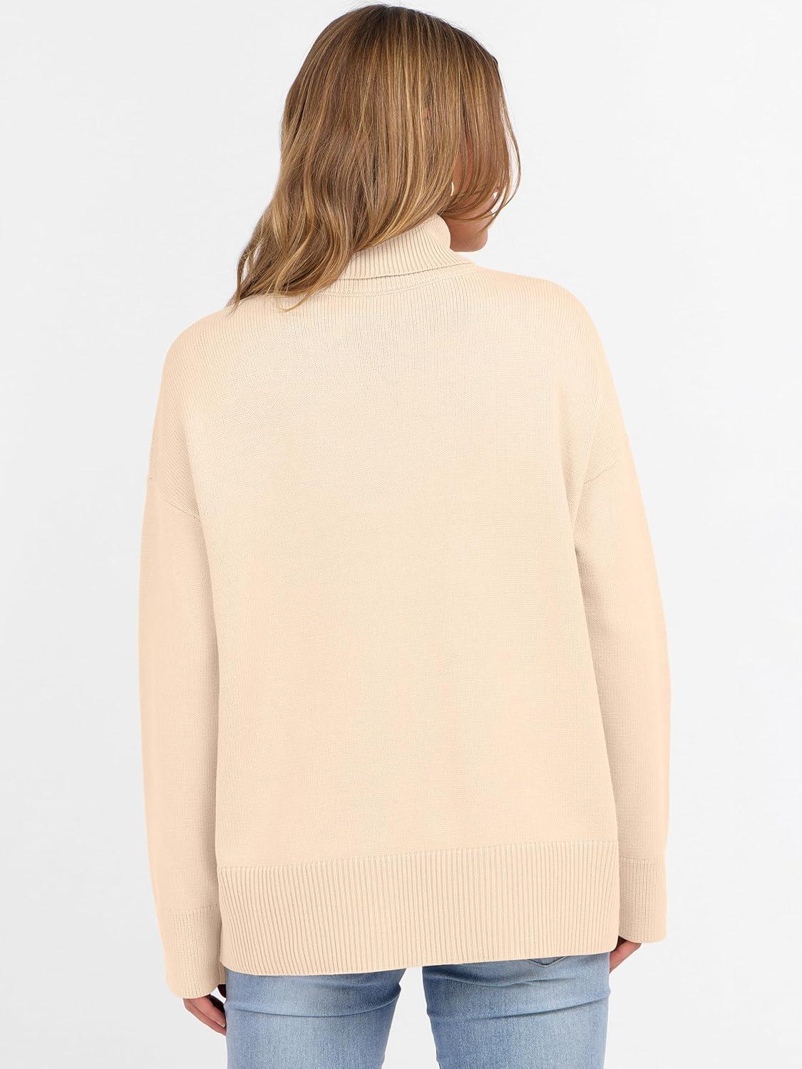 imageANRABESS Womens Turtleneck Sweaters Oversized Chunky Long Sleeve Knit High Low Hem Pullover Top 2025 Fall Winter FashionParchment