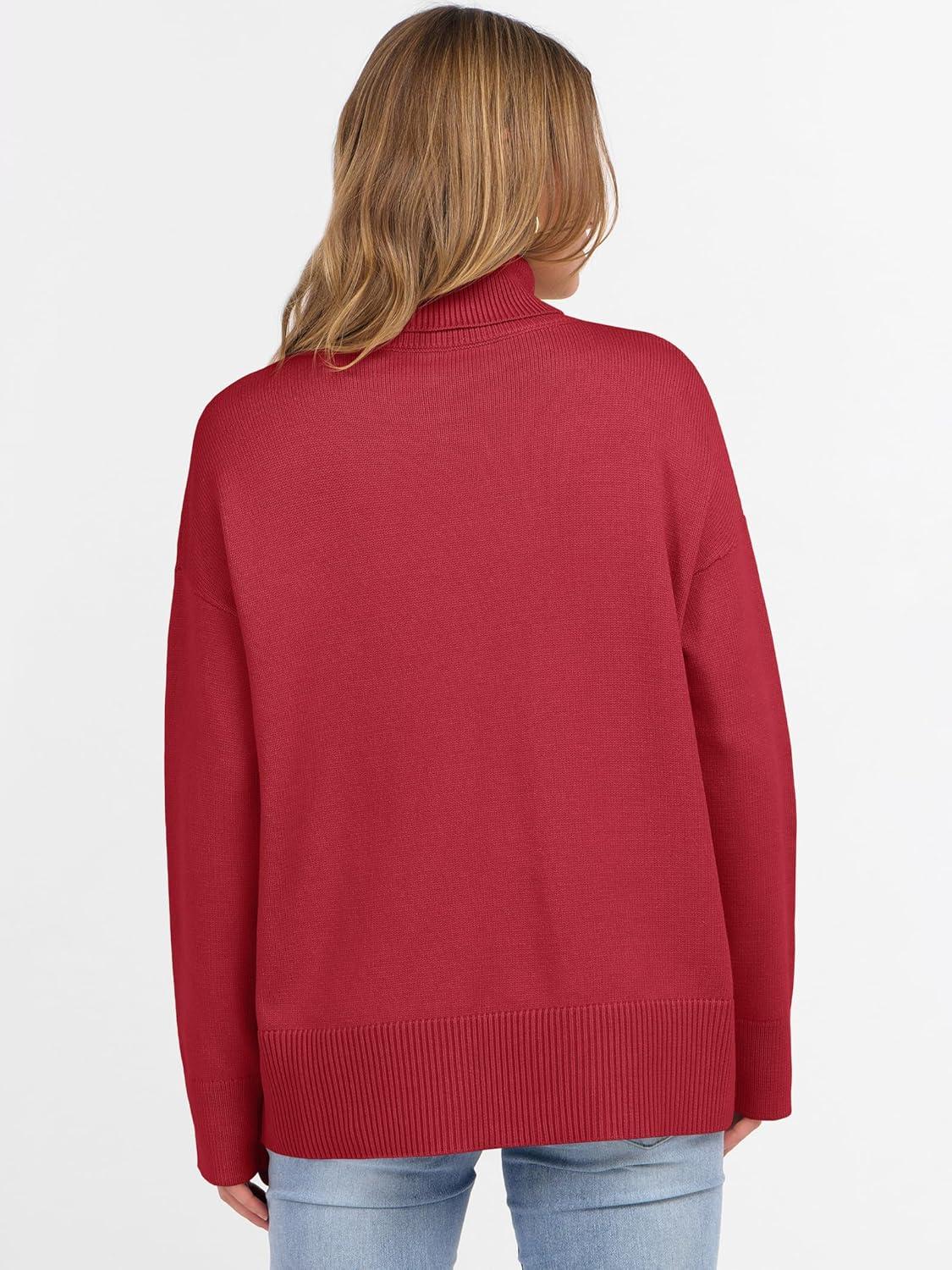 imageANRABESS Womens Turtleneck Sweaters Oversized Chunky Long Sleeve Knit High Low Hem Pullover Top 2025 Fall Winter FashionRed