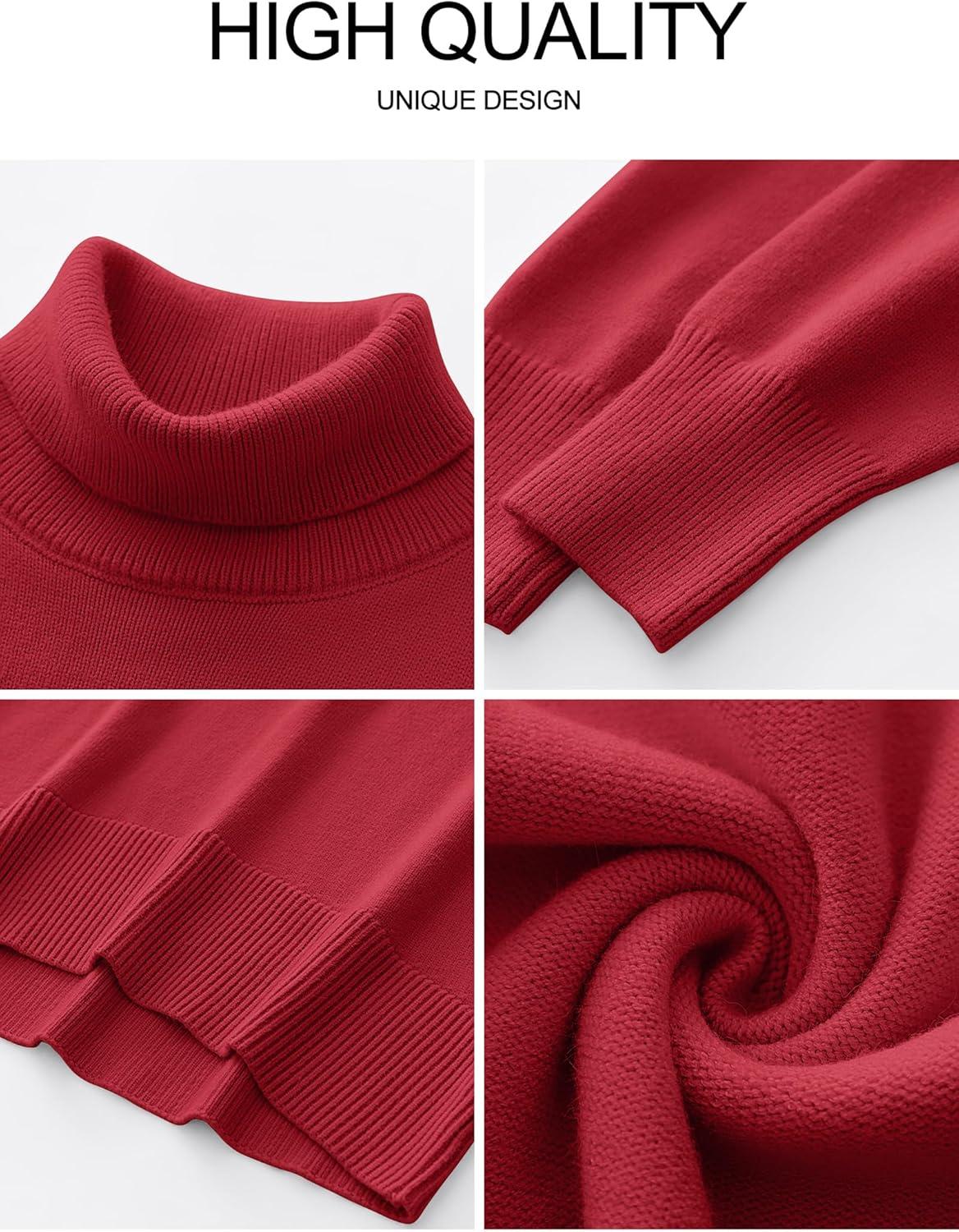 imageANRABESS Womens Turtleneck Sweaters Oversized Chunky Long Sleeve Knit High Low Hem Pullover Top 2025 Fall Winter FashionRed
