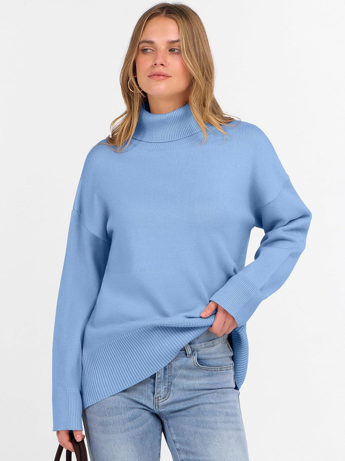 imageANRABESS Womens Turtleneck Sweaters Oversized Chunky Long Sleeve Knit High Low Hem Pullover Top 2025 Fall Winter FashionSky