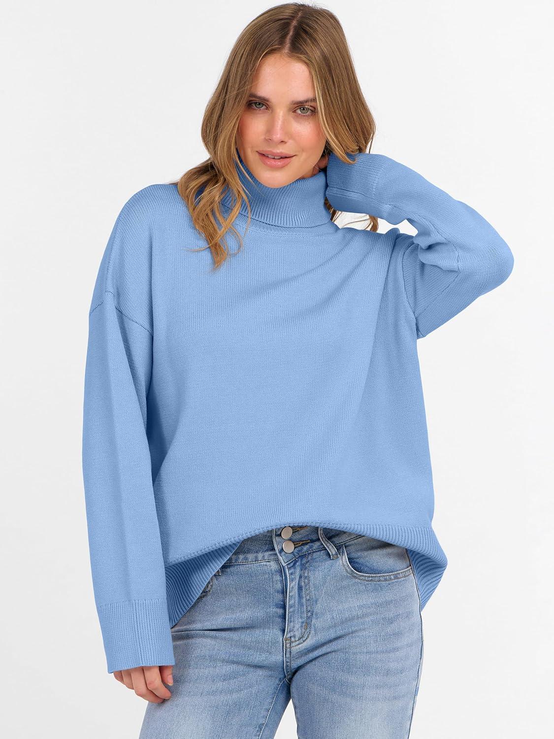 imageANRABESS Womens Turtleneck Sweaters Oversized Chunky Long Sleeve Knit High Low Hem Pullover Top 2025 Fall Winter FashionSky