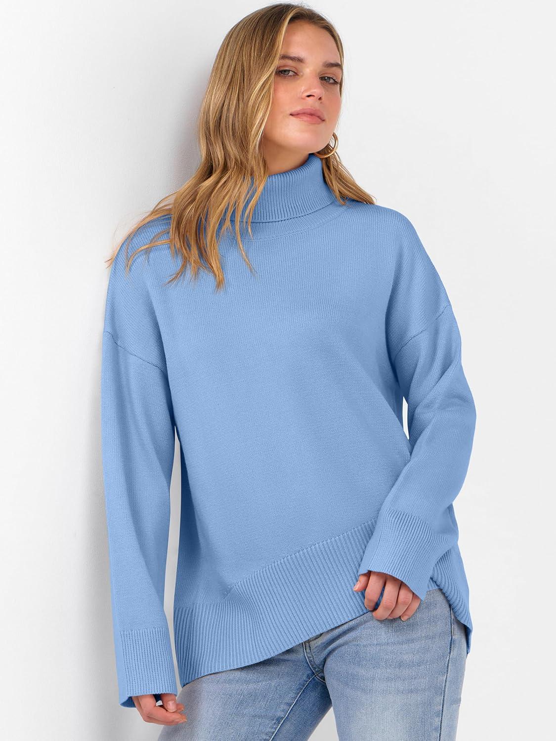 imageANRABESS Womens Turtleneck Sweaters Oversized Chunky Long Sleeve Knit High Low Hem Pullover Top 2025 Fall Winter FashionSky