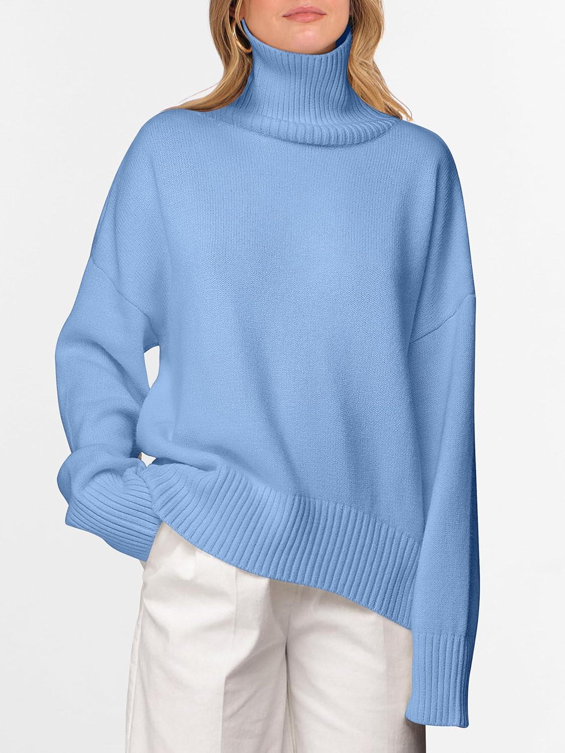 imageANRABESS Womens Turtleneck Sweaters Oversized Chunky Long Sleeve Knit High Low Hem Pullover Top 2025 Fall Winter FashionSky