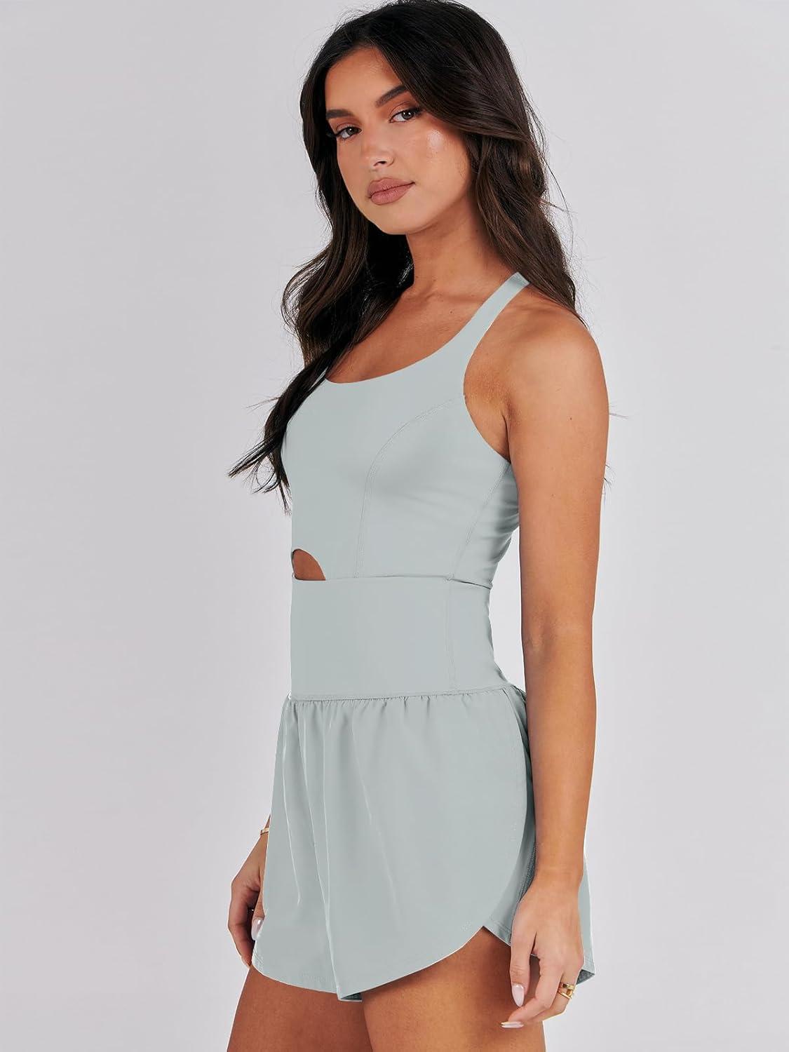 imageCaracilia Womens Workout Athletic Romper Summer Sets Short Jumpsuits Onesie Running Outfits Exercise Gym 2025 Trendy ClothesLight Green