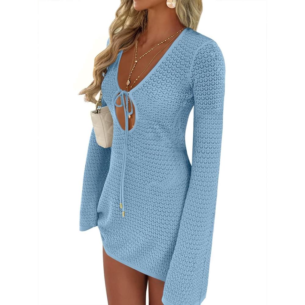 imageANRABESS Beach Cover Ups for Women Crochet Swimsuit Bathing Suit Swimwear Bikini Mesh Knit Dress 2025 Summer Vacation OutfitsSky