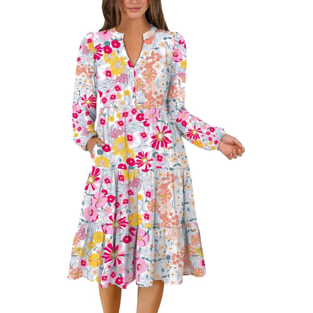 imageANRABESS Long Sleeve Midi Dresses for Women V Neck 2025 Fall Fashion Casual Loose Fit Flowy Swing Tiered Vacation Boho DressMulticolour Floral