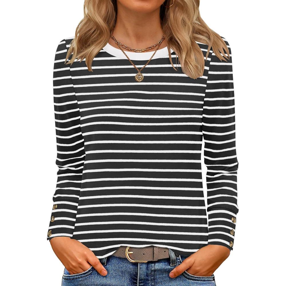 imageANRABESS Long Sleeve Shirts for Women Crewneck Basic Tee Striped Tops 2025 Fall Casual Loose Fit T Shirts Fashion OutfitsBlack Stripe
