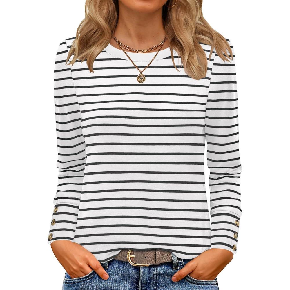 imageANRABESS Long Sleeve Shirts for Women Crewneck Basic Tee Striped Tops 2025 Fall Casual Loose Fit T Shirts Fashion OutfitsBlackwhite Stripe